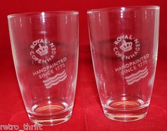 Royal Copenhagen Denmark Set of 2 Drinking Glass Tumblers Clear Logo Rare Japan