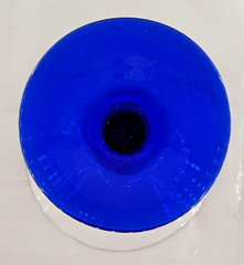 4 Skyy Vodka Clear Glass Etched Logo 6.5″ Cobalt Blue Stem Martini Glasses.