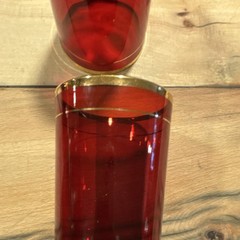 Ruby Glass Tumbler Set of 2 with Gold Rim, Red, 6″ Tall, Glossy Finish
