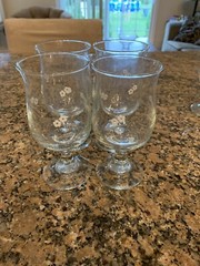 4 Pfaltzgraff Heirloom Floral Painted 5 1/2” Water Glasses Goblets 8 oz 