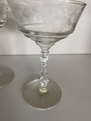 2 Libbey Rock Sharpe Champagne Sherbet Etched Glass App 4-3/4” x 2-7/8” Vintage