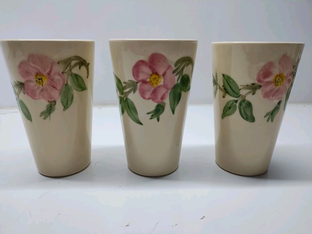 Vintage Franciscan Desert Rose Hand Decorated set of 3 Milk Tumblers, 10 ounces
