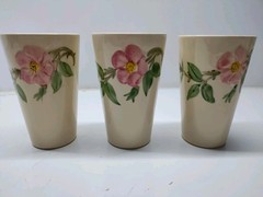 Vintage Franciscan Desert Rose Hand Decorated set of 3 Milk Tumblers, 10 ounces