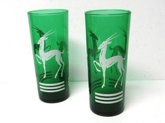 2 Anchor Hocking Gazelle Highball Tumbler Vintage MCM Green Glasses – VGC!