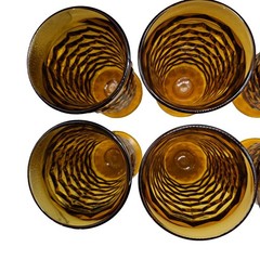 Vintage Indiana Whitehall Colony Cubist Amber Set Of 8 Glass Footed Tumblers MCM