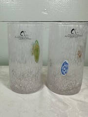 (2) Alessandro Coppola Murano Italy White/Pink Confetti Tumblers 5 3/4” New