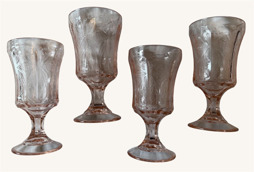 Indiana Glass “Madrid Recollection” Vintage Pink Water Goblets Set Of 4