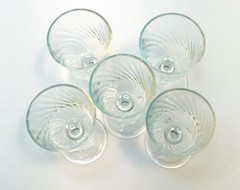Cordial Stem Glasses Set of 5 Made in France Vintage Clear Decorative Swirl