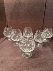 6 Vintage Cut Crystal Brandy Sniffer Glasses Exc Cond