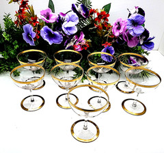 9- Glastonbury Lotus Gold Trim Wine Glasses – Handcrafted USA Vintage. 6oz