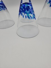 4 – Cobalt Blue Confetti Splash Hand Blown Art Glass Champagne Wine Glasses READ
