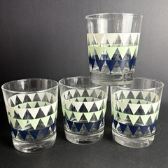 Vintage IKEA Multicolor Geometric Pattern Rocks Glass, MCM Look Lowball Set of 4