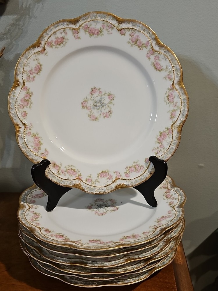 Haviland Double Gold #271A Rose Swags Dinner Plates (7)