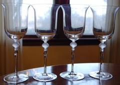 Vtg Set 4 SASAKI ISABELLE Crystal Water Goblets FROSTED CUT LEAF BALL STEM 9 1/8