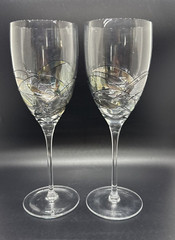 Mosaic Stained Glass Wine Glasses Art Glass Hand Painted Hand Blown Gray Blue 2