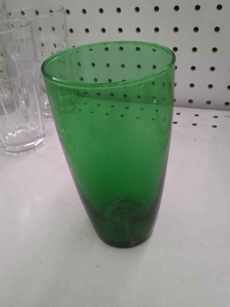Vintage MCM 1950s -60s Hand Blown Forest Green Tumbler made in Italy
