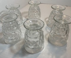 6- Vintage Indiana Glass Colony Whitehall Cubist Clear Footed Juice Glass 4oz