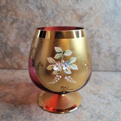 Moser Bohemian Raised Enamel Cranberry & Gold – Brandy Glass