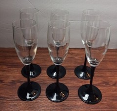 Luminarc Domino Signature Black Stem Fluted Champagne Glass SFL France Set Of 6