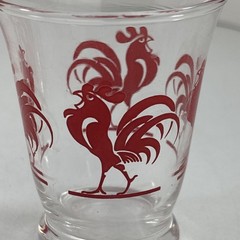 Vintage Red Rooster Double Shot Or Juice Set Of Two Glasses, By Libbey 1950’s