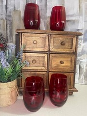 Mikasa Cheers Ruby Red Stemless Etched Wine Glasses Set of 4 Retired
