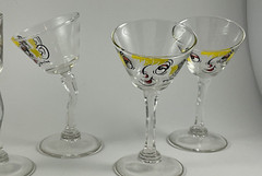 Vtg MCM Gay Fad Tipsy Martini Glasses Qty 4 1950s