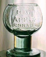 RARE 2 BIG APPLE Shaped SCHNAPS Green Tint 6oz GLASS GOBLET Thick Stem 4″ Tall