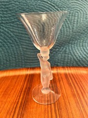 Vintage Bayel France Bacchus Nude Male Frosted Stemmed Crystal Cordial