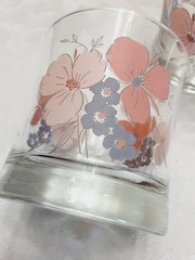 Vtg Glasses Set 2 Galleria 3.5 inch Multicolor Floral Farmhouse Lowball Juice