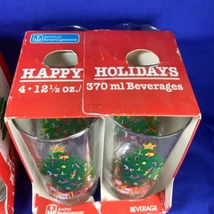 1980 NEW in Box 12.5 oz Christmas Tree Glasses Set 8 Anchor Beverage Ware 752
