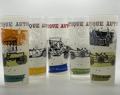 Vintage 1964 Anchor Hocking Antique Autos Frosted Glass Tumblers – Set of 5