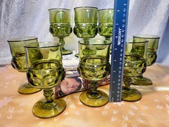 8 Vintage King’s Crown Color Crown Green 5 5/8″ Water Goblets Wine Glasses SET
