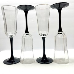 VTG Luminarc Octime Crystal Black Stem Champage Flutes, Set of 2