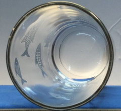 Atomic MCM Fish Salt Water White Gold Rim Drinking Glass Bar Whiskey 3.25″ 6oz