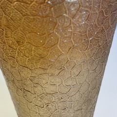Jeannette Glass Crackle Marigold: Footed Tumbler, 4 3/4″ Tall, Chipped On Bottom