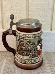 Vintage Thewalt German Beer Stein Hunting Scene Zum Wohlsein Pewter Lid DRM Zinn