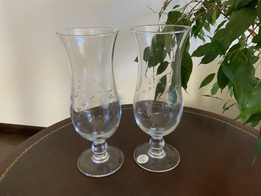 2 Princess House Crystal 450 Heritage Parfait Cocktail Dessert Glasses 8”Tall