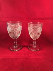 2 EAPG KOKOMO GLASS DEW & RAINDROP CORDIAL SHOT GLASS c1901 Beaded Stem