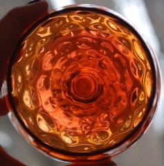Set 4 Hand Blown ORANGE OPTIC COIN DOT GLASS Water Goblets EMPOLI ITALY 1960s