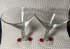 Clear Martini Glass with Twisted Stem and Hearts 7” Tall