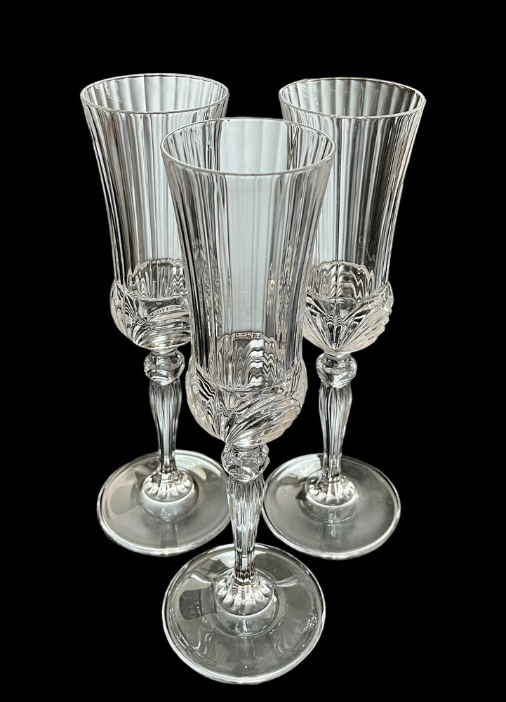 Set Of 3 Vintage Royal Crystal Rock Aurea 8.5” Crystal Champagne Flute Glasses