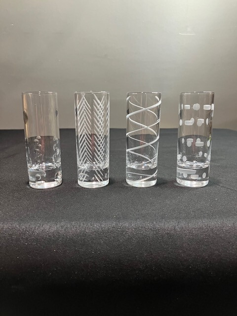 Cheers by Mikasa – Set of Four Multi-Motif Crystal Shot Glasses