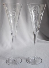 Pair Fluted Toasting Trumpet Champagne Goblets Glasses Lenox Crystal True Love