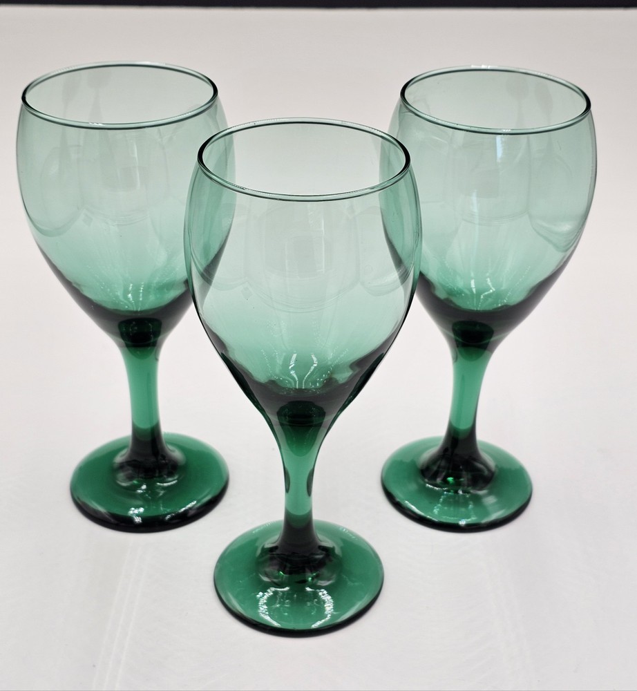 Vintage Libbey Wine Glasses Water Teardrop Goblets Juniper Green Set of 3