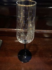 24K Gold Cobalt Blue Italian Champagne Flute Clear w/ Cobalt Blue Stem 10.25”