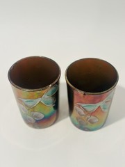 2 Vintage Northwood Carnival Glass Cobalt Blue Small Tumblers Cherry AS IS