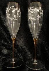 Vintage Champaign Flutes with Honey/ Amber Color Trim/stem Italy 9.50” H (2)