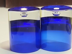2 Block Cobalt Blue Bubble Bottom Old Fashioned Lowball Glasses