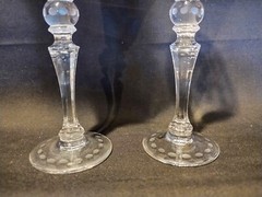 Set of 2 Vintage Etched Blown Glass Tall Stem Cordials Vertical Cuts Swags Dots
