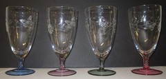 Lenox Butterfly Meadow Etched All Purpose 7″ Glass Goblets Colored Base 4 pc